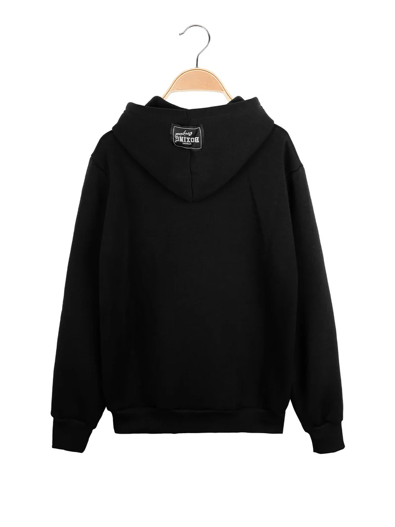 Felpa da ragazzo con cappuccio e zip - nero