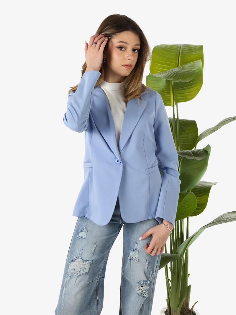 Blazer donna con bottone - azzurro
