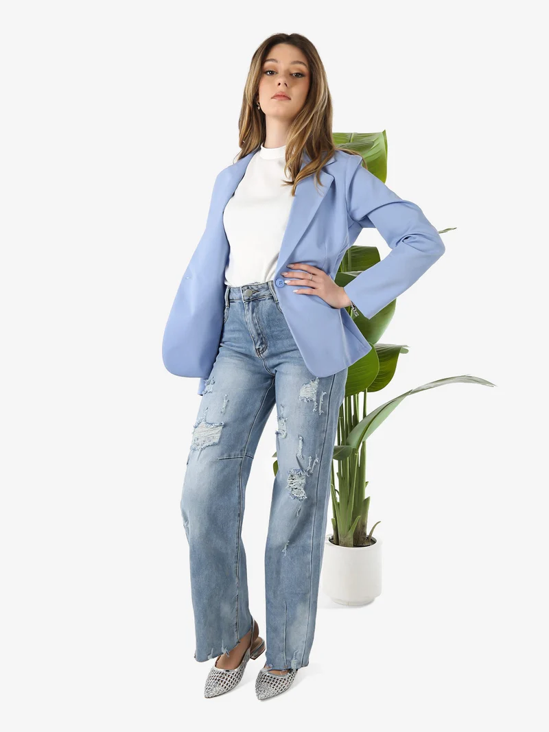 Blazer donna con bottone - azzurro