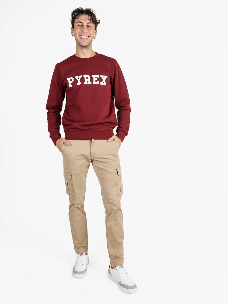 Felpa girocollo da uomo invernale con logo - bordeaux