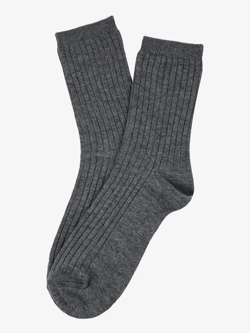 Calze corte donna a coste in misto cashmere - grigio scuro