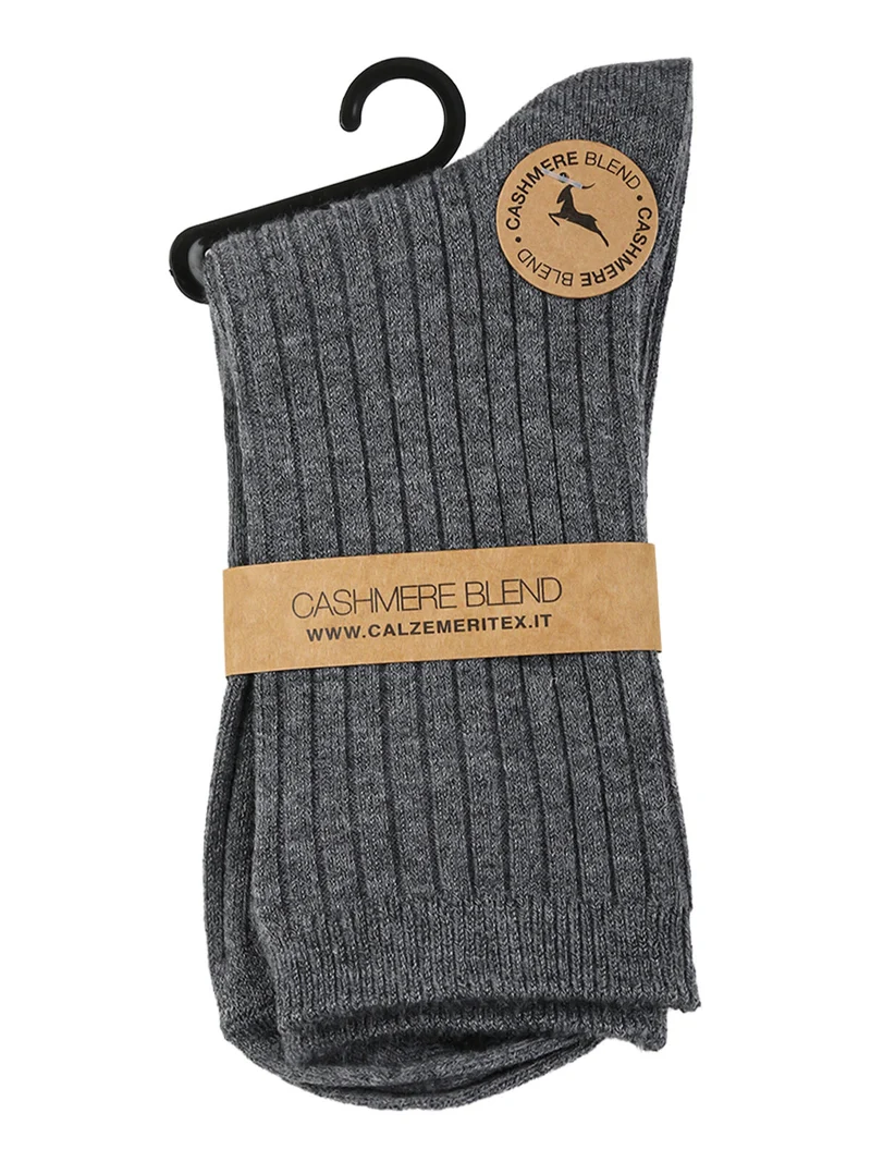 Calze corte donna a coste in misto cashmere - grigio scuro