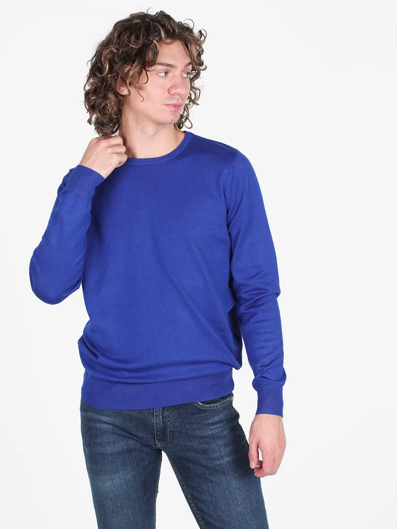 Pullover girocollo da uomo in maglia - bluette