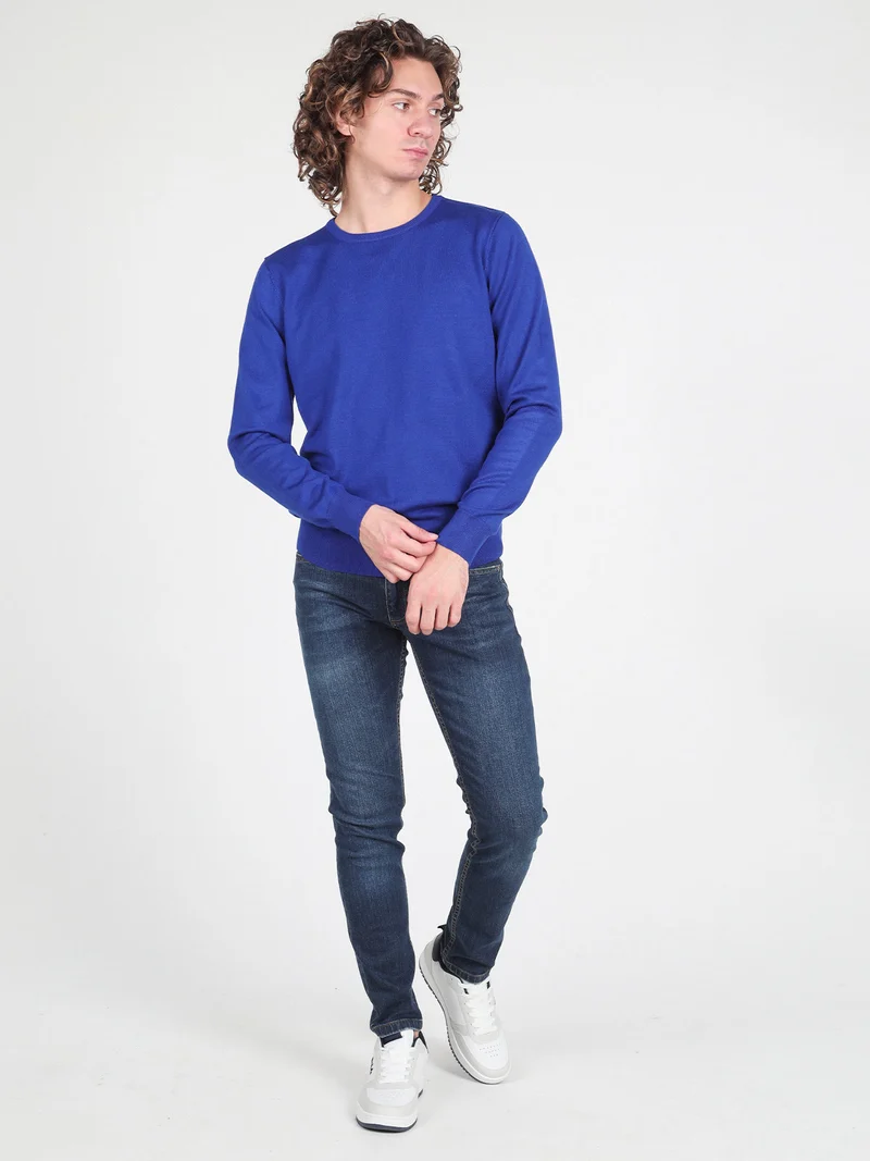 Pullover girocollo da uomo in maglia - bluette
