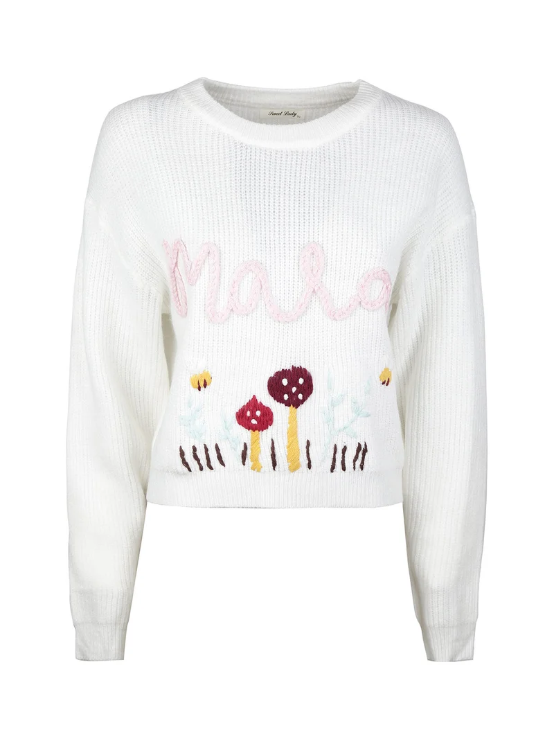 Maglione donna oversize con ricami - bianco
