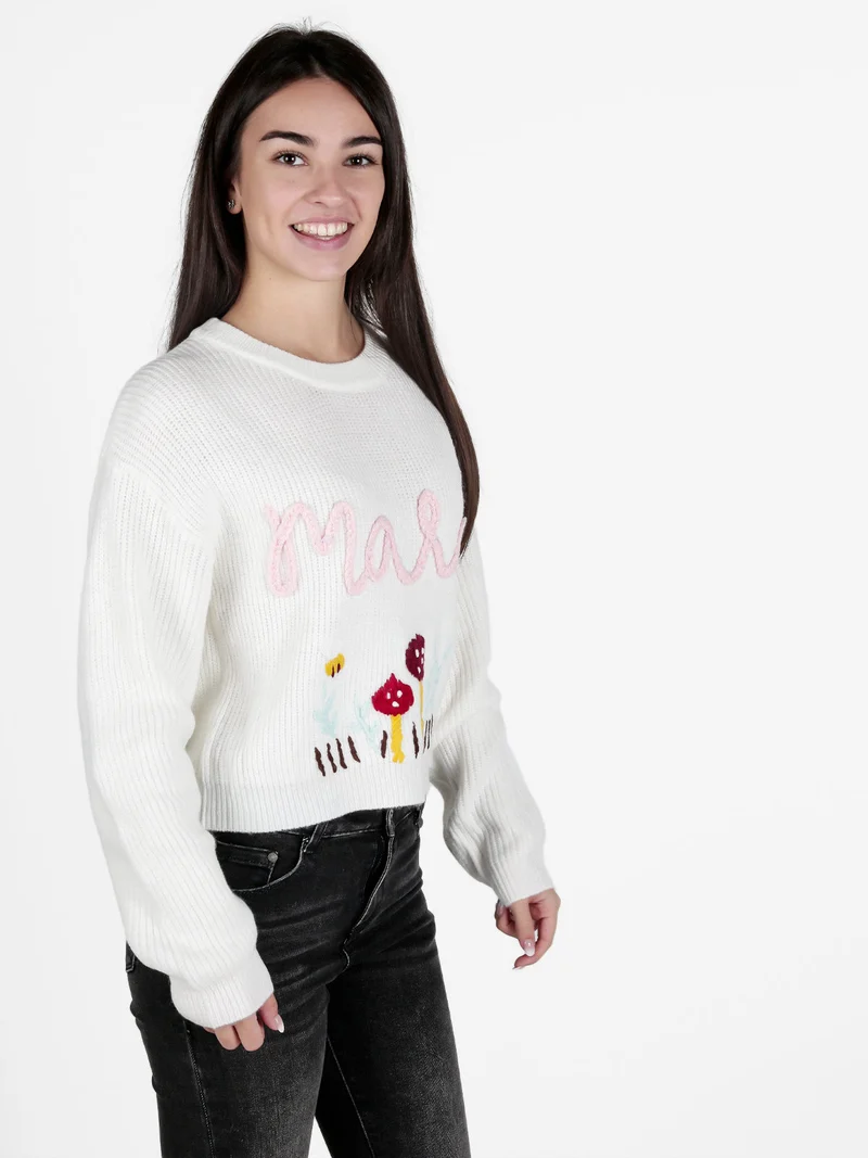 Maglione donna oversize con ricami - bianco
