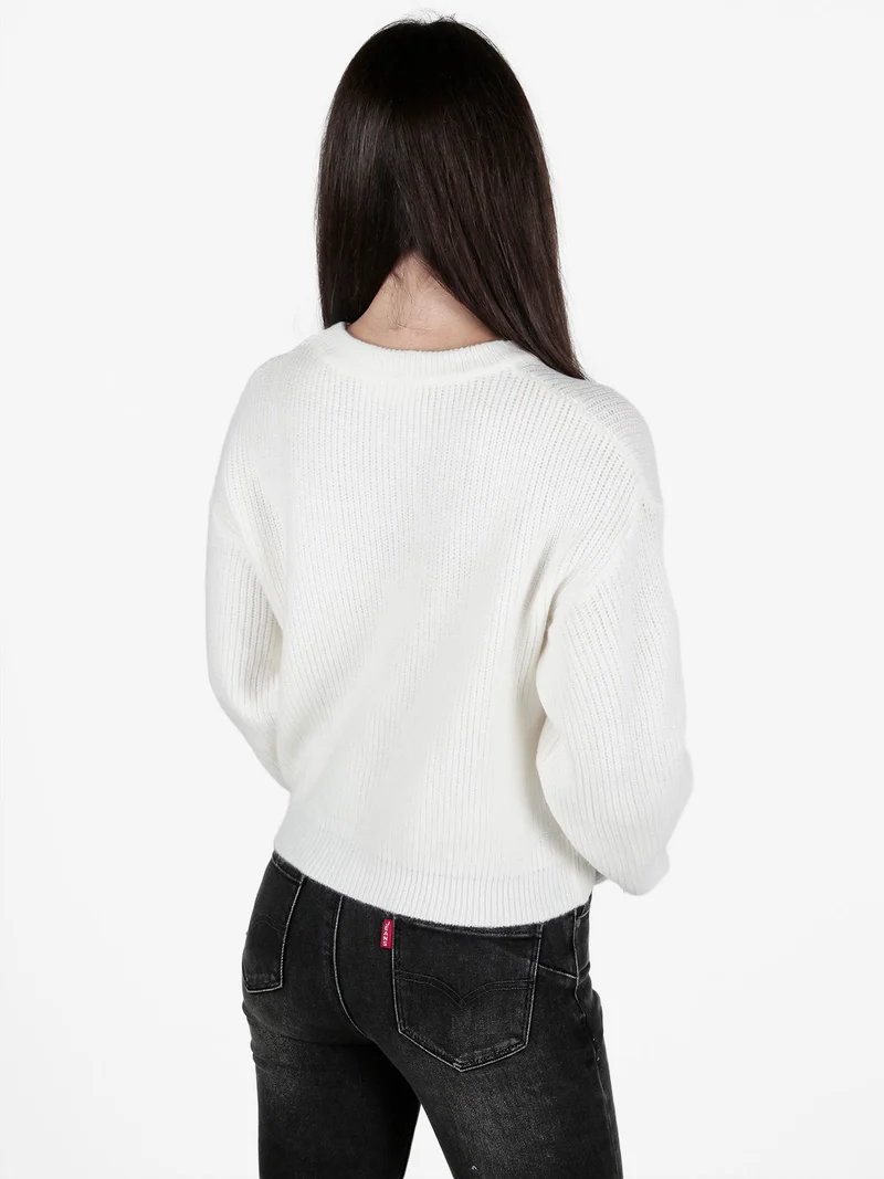 Maglione donna oversize con ricami - bianco