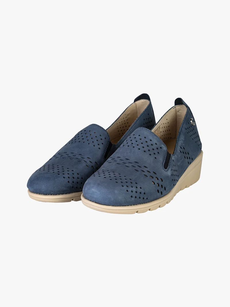 Mocassini da donna in pelle nubuck con zeppa - blu