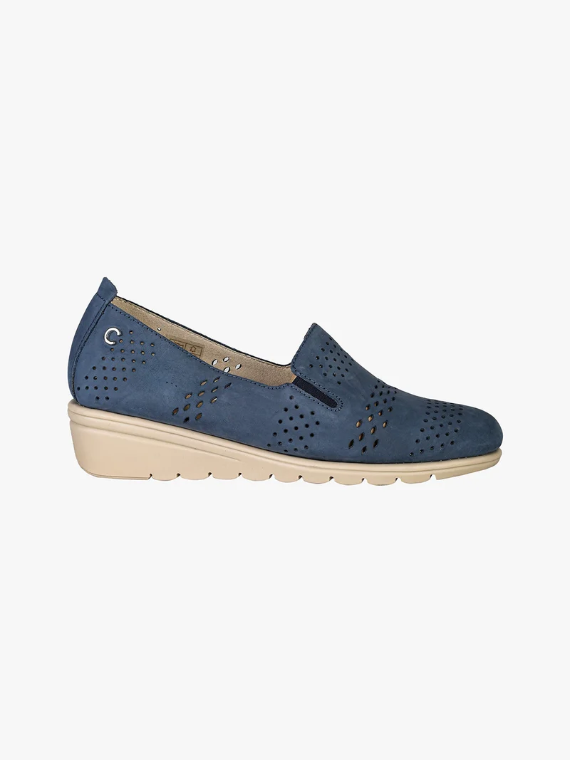 Mocassini da donna in pelle nubuck con zeppa - blu