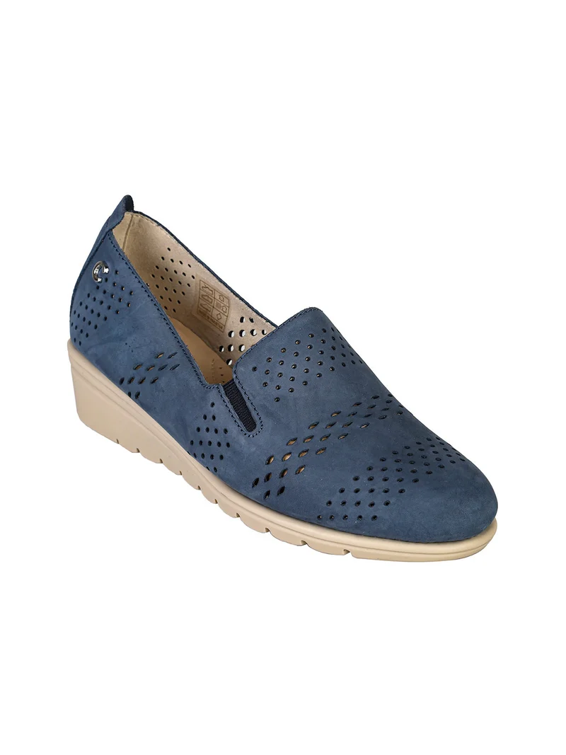 Mocassini da donna in pelle nubuck con zeppa - blu