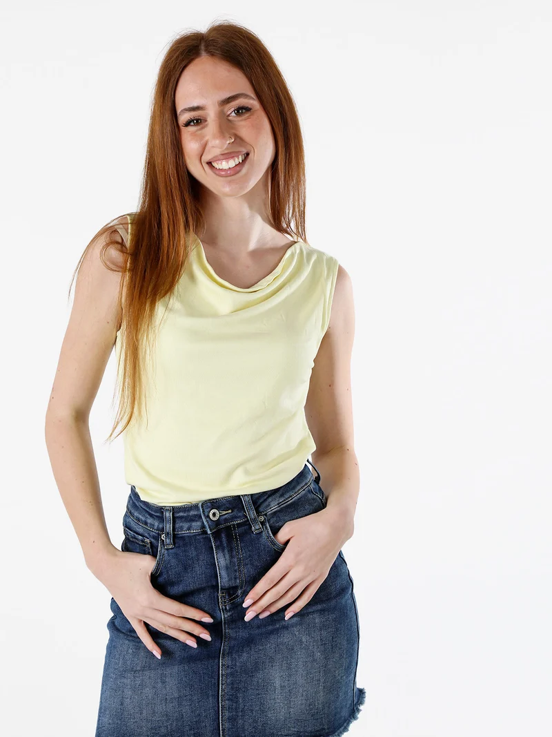 Top donna in viscosa con scollo a cascata - giallo