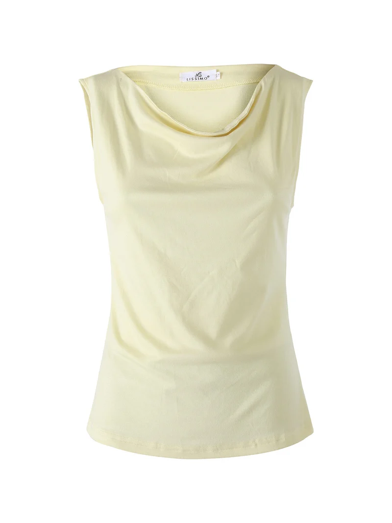 Top donna in viscosa con scollo a cascata - giallo