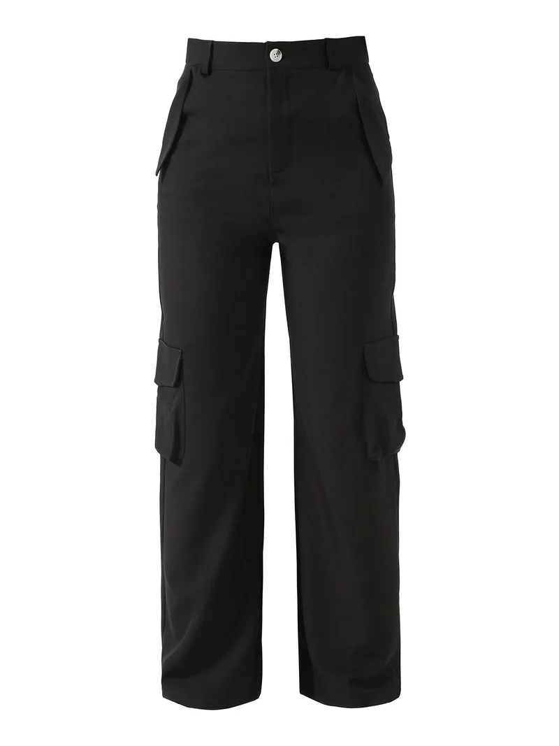 Pantaloni donna a palazzo con tasconi laterali - nero