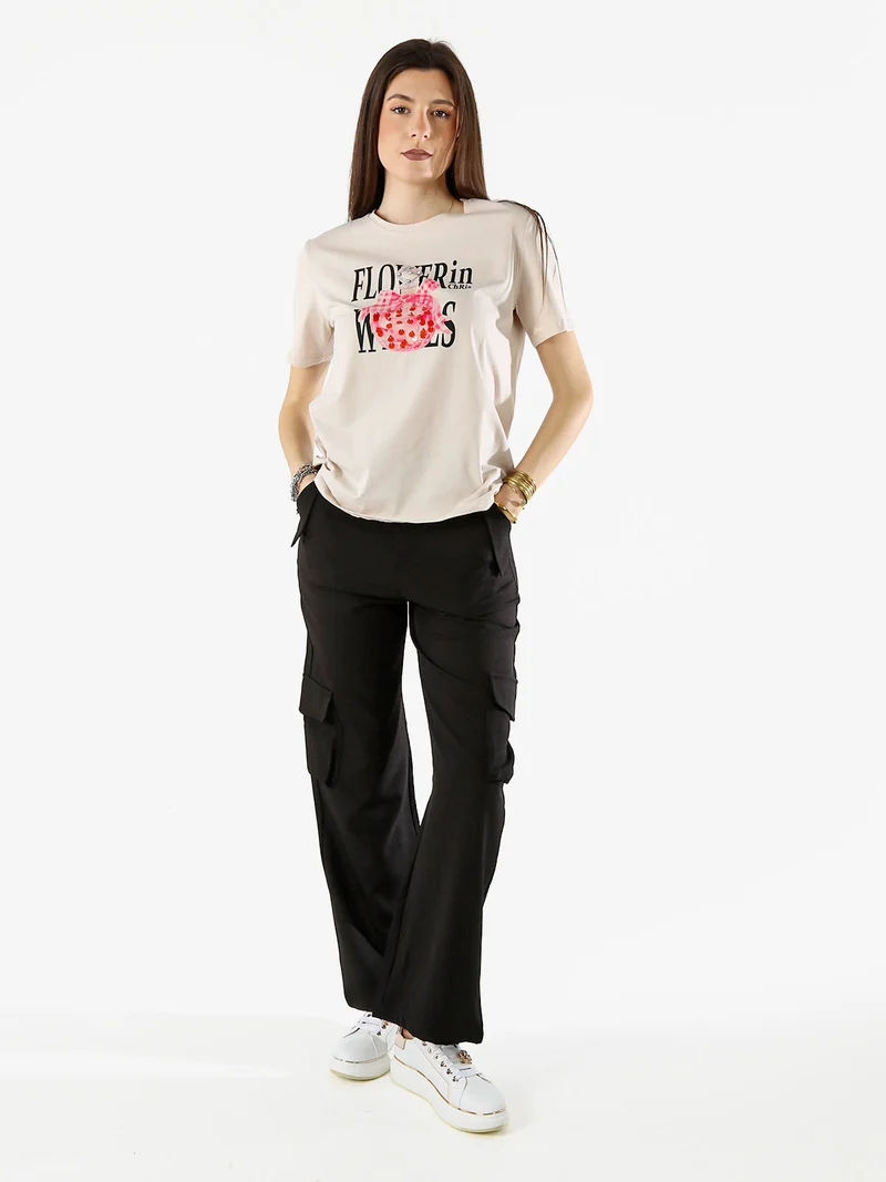 Pantaloni donna a palazzo con tasconi laterali - nero