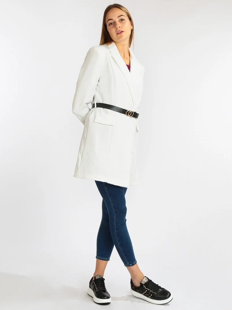 Cappotto leggero donna con cintura - bianco