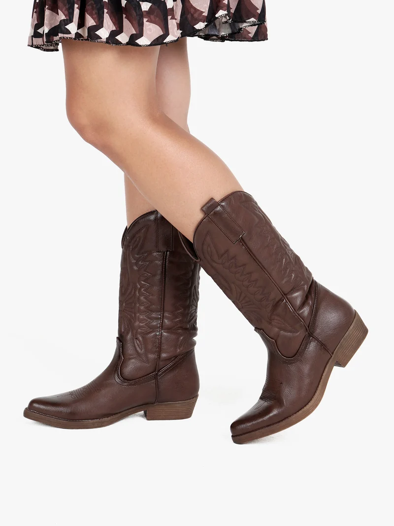 Stivali donna texani con ricami - marrone