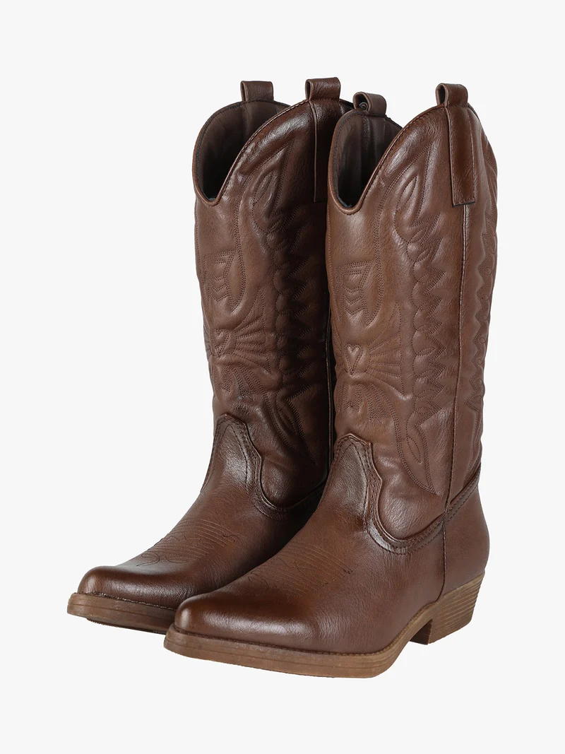 Stivali donna texani con ricami - marrone
