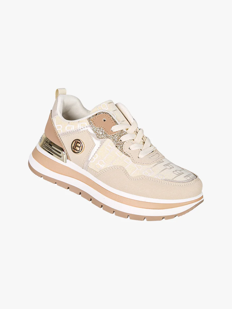 Sneakers da donna con paltform e glitter - beige