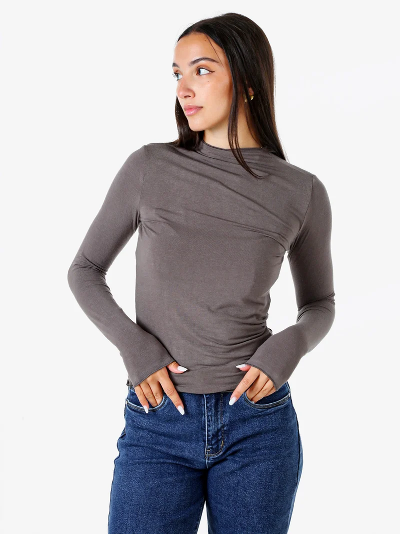 Maglia donna accollata a maniche lunghe - grigio scuro