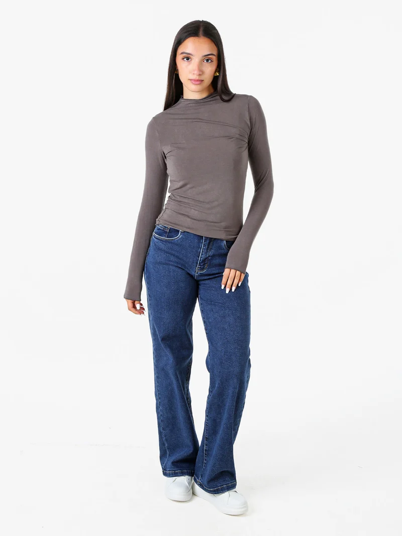 Maglia donna accollata a maniche lunghe - grigio scuro