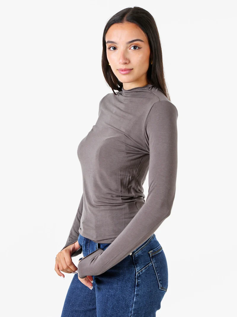 Maglia donna accollata a maniche lunghe - grigio scuro