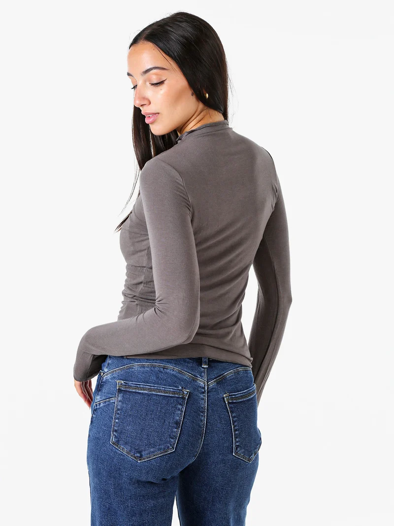 Maglia donna accollata a maniche lunghe - grigio scuro