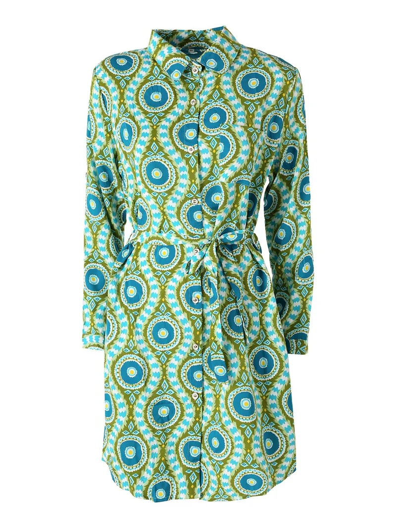 Vestito donna a camicia con maniche lunghe e taschino - verde