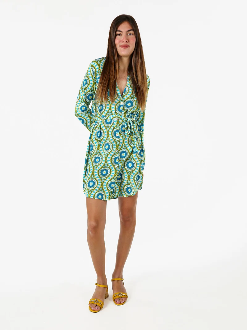 Vestito donna a camicia con maniche lunghe e taschino - verde