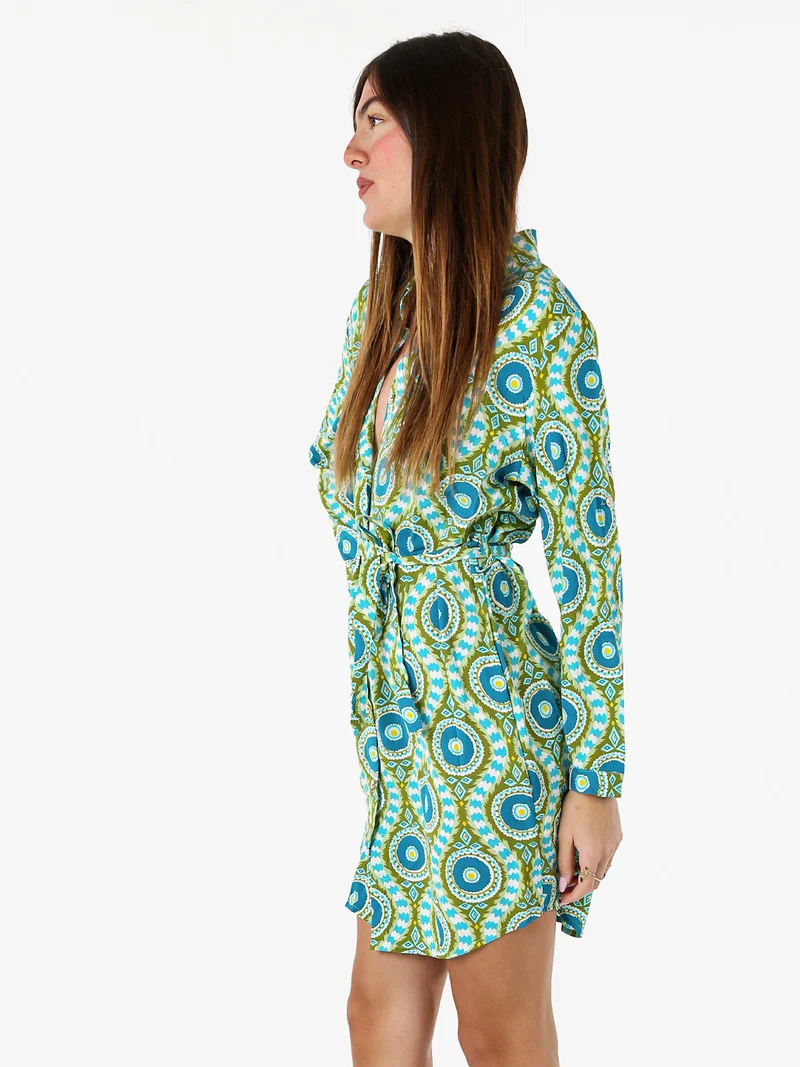 Vestito donna a camicia con maniche lunghe e taschino - verde