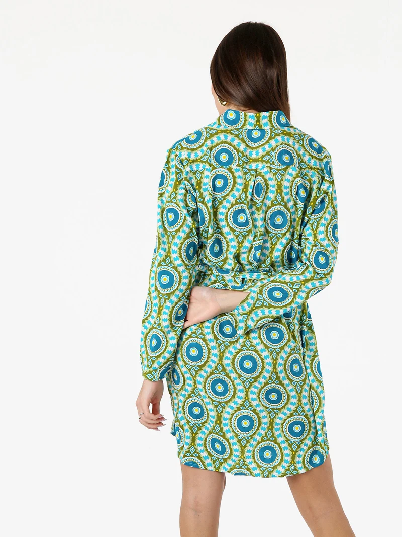 Vestito donna a camicia con maniche lunghe e taschino - verde