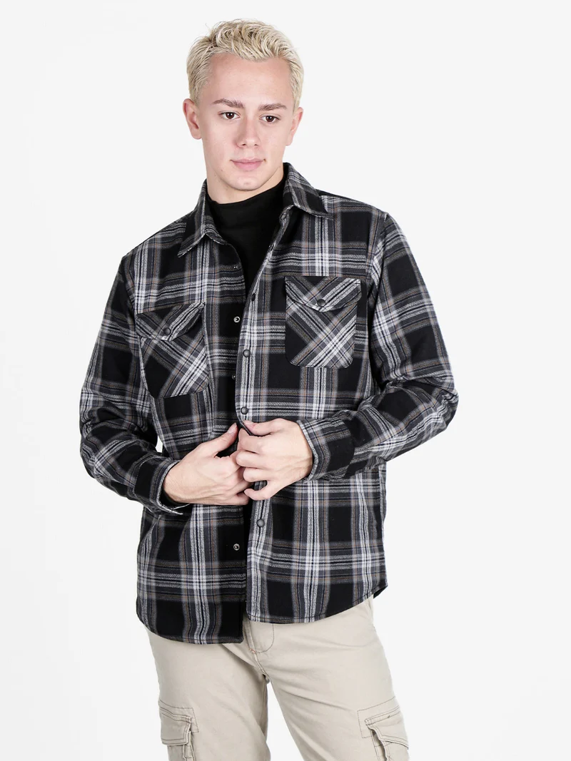 Giacca camicia da uomo a quadri - nero