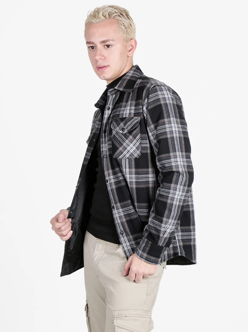 Giacca camicia da uomo a quadri - nero