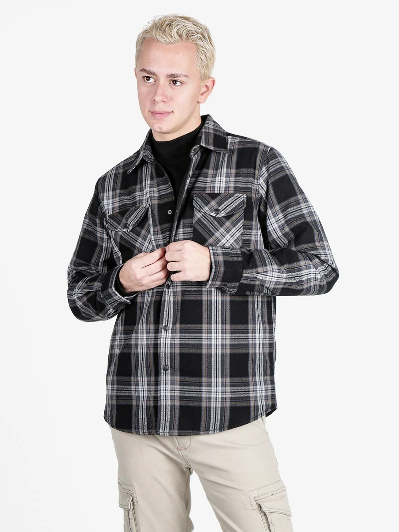 Giacca camicia da uomo a quadri - nero