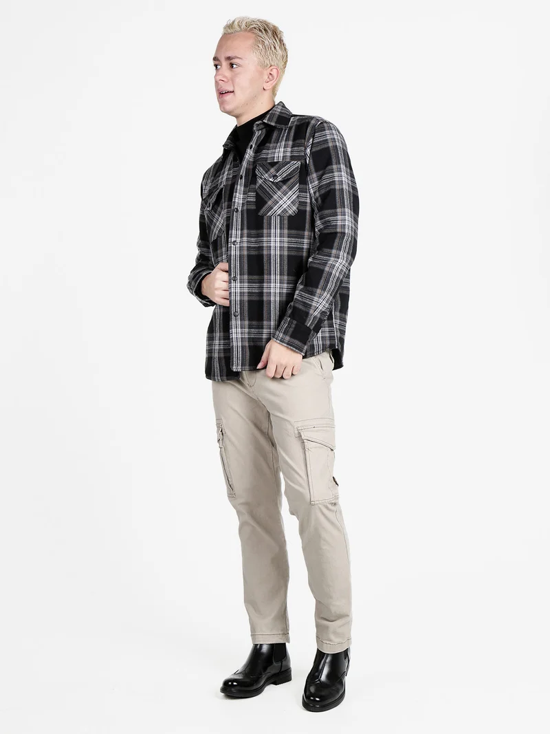 Giacca camicia da uomo a quadri - nero
