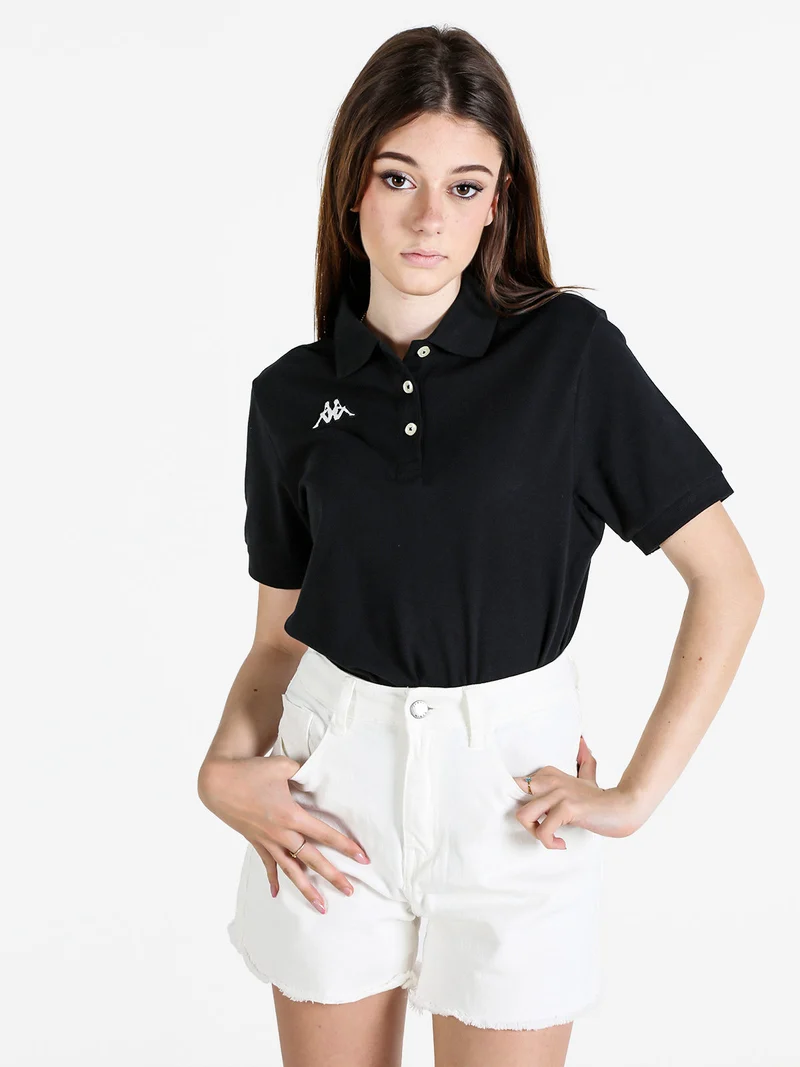 Polo donna in cotone a maniche corte con logo - nero