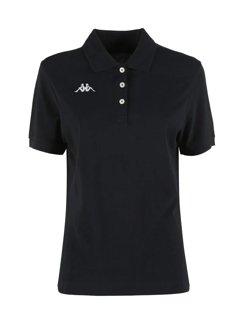 Polo donna in cotone a maniche corte con logo - nero