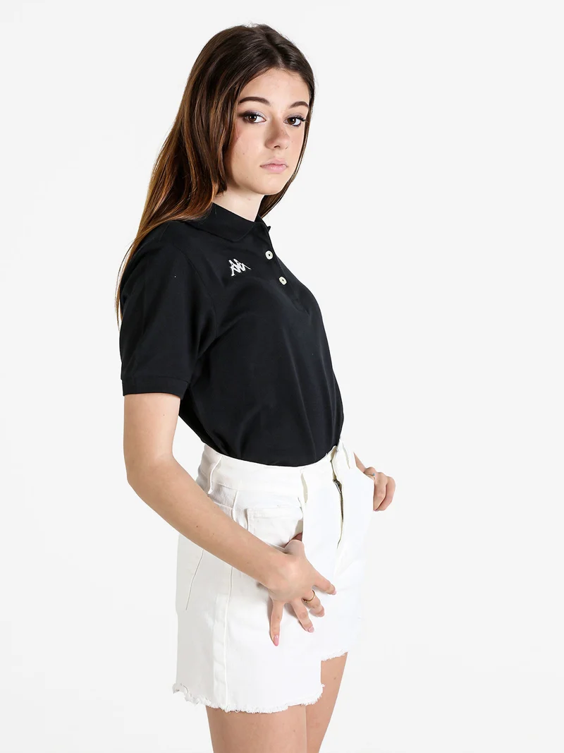 Polo donna in cotone a maniche corte con logo - nero