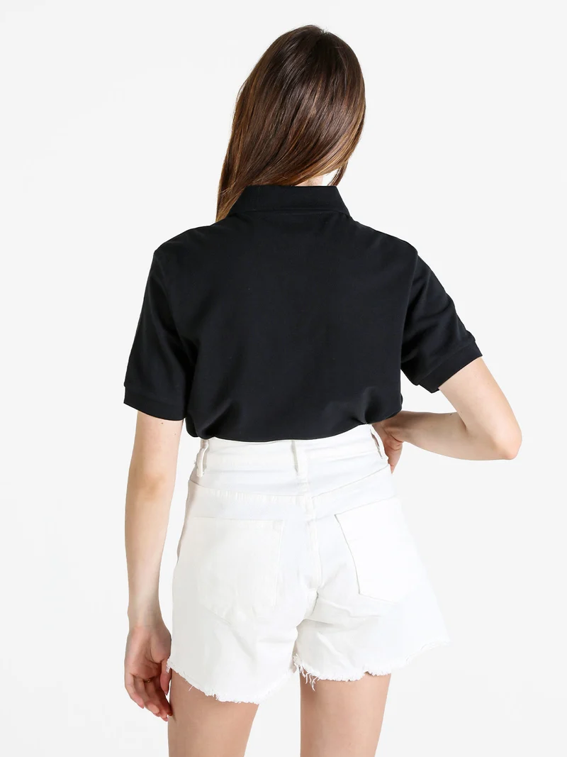 Polo donna in cotone a maniche corte con logo - nero