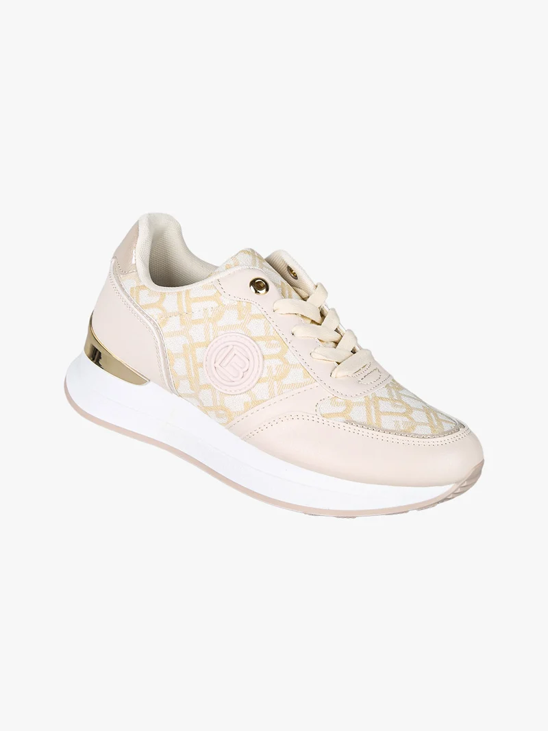 Sneakers donna stringate con platform - beige