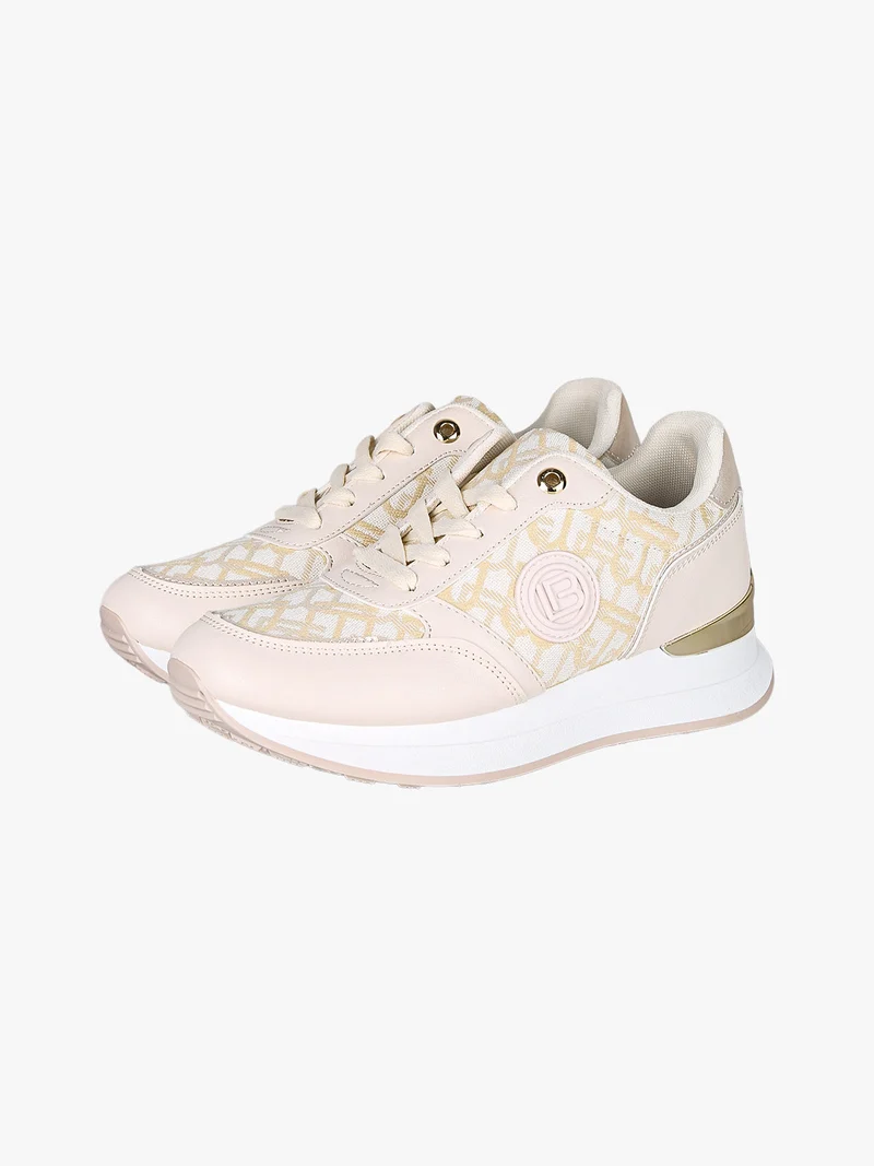 Sneakers donna stringate con platform - beige
