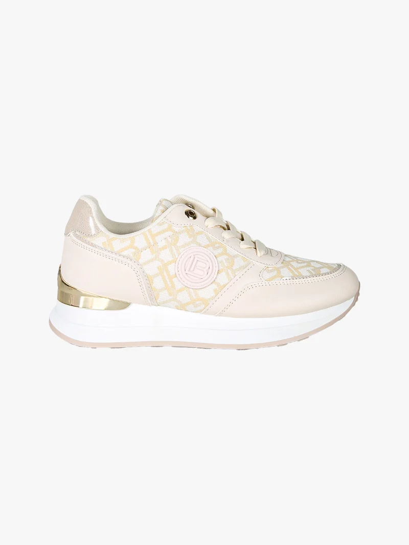Sneakers donna stringate con platform - beige