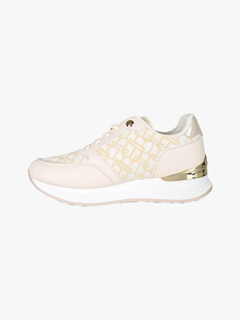 Sneakers donna stringate con platform - beige