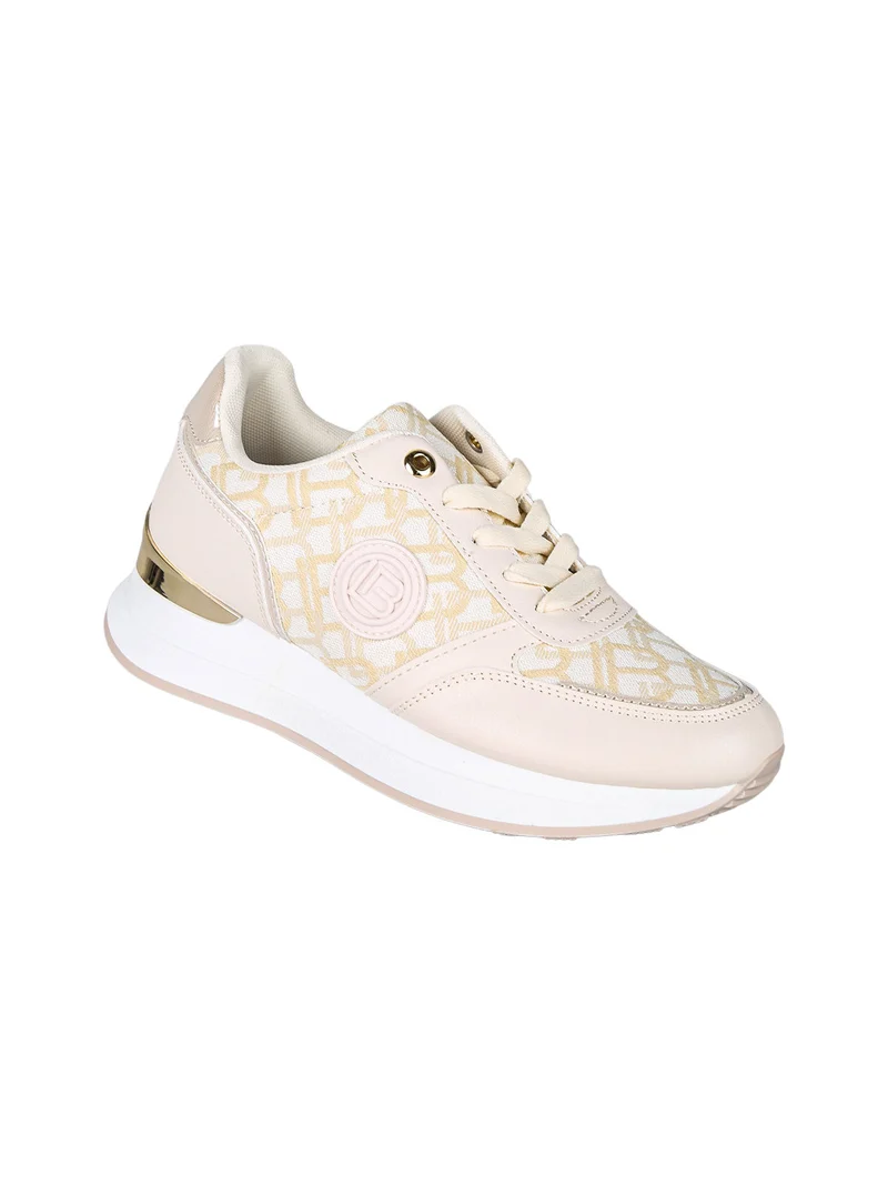 Sneakers donna stringate con platform - beige