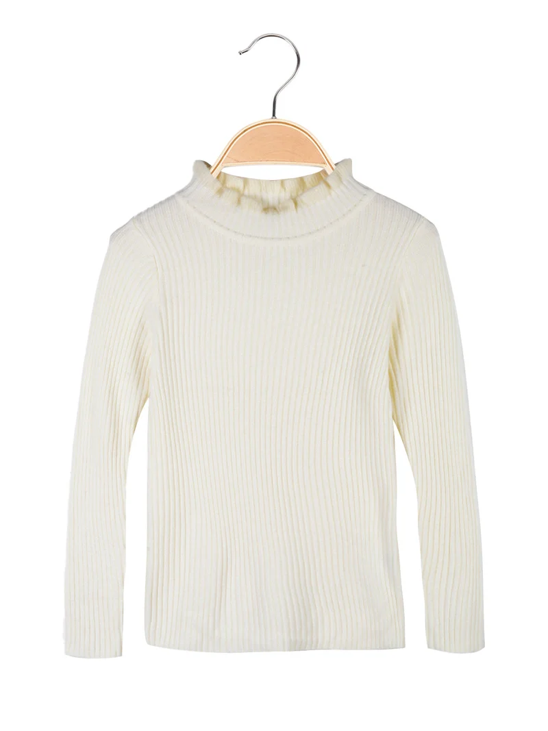 Maglione da bambina a costine con collo a lupetto - panna