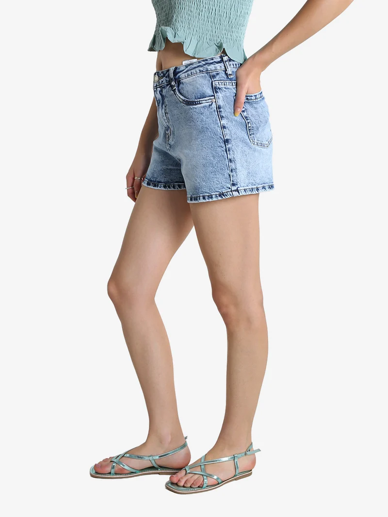 Shorts donna in jeans a vita alta - jeans