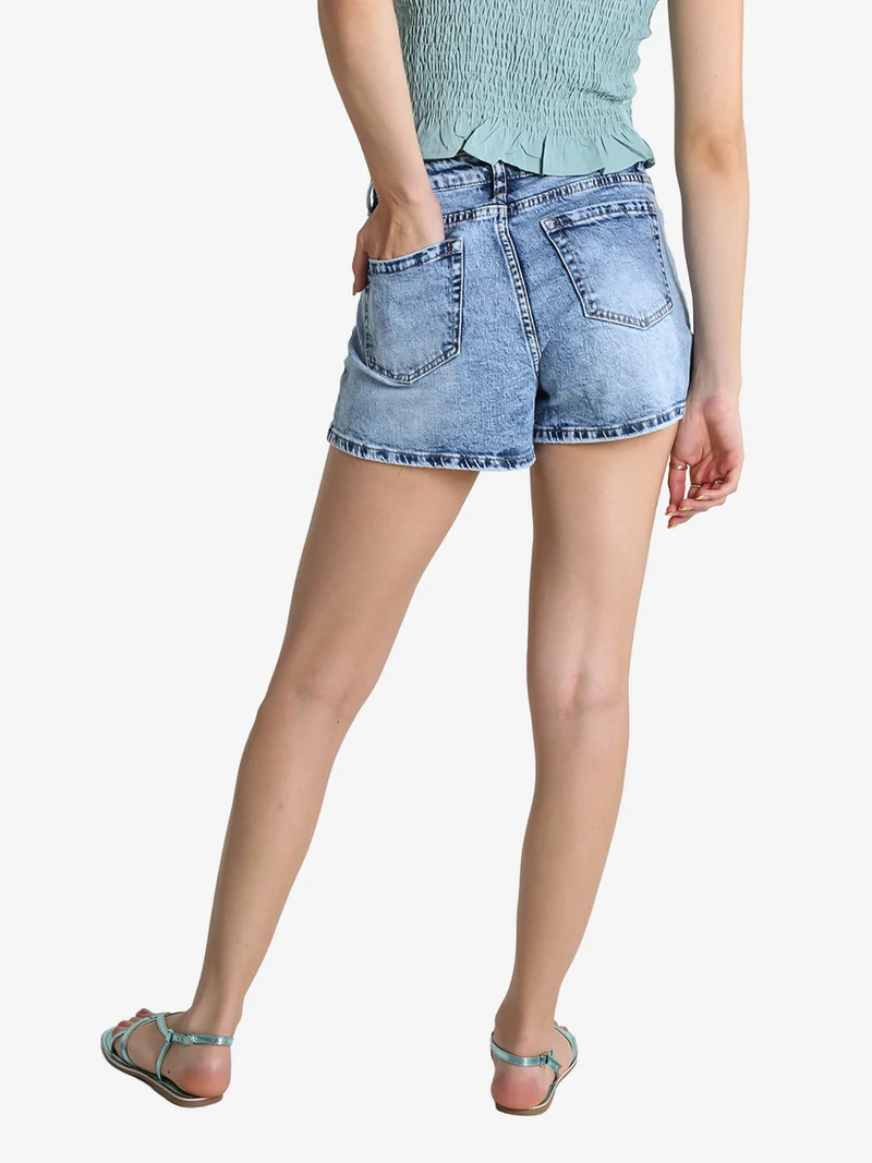 Shorts donna in jeans a vita alta - jeans
