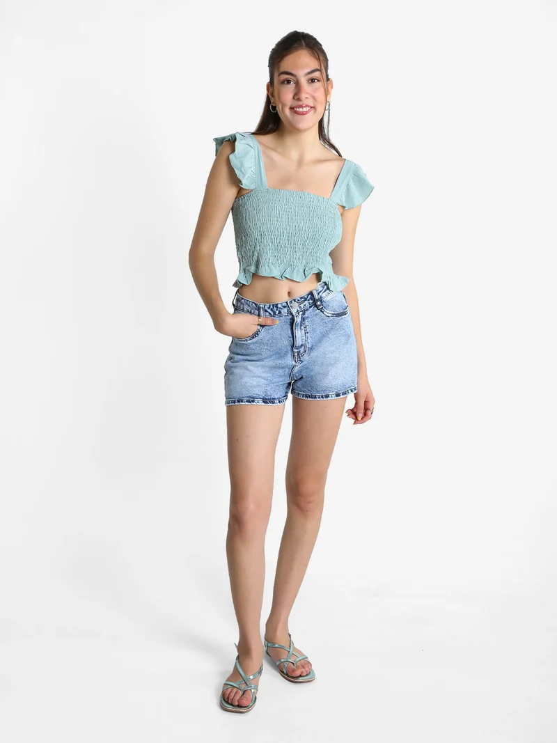 Shorts donna in jeans a vita alta - jeans