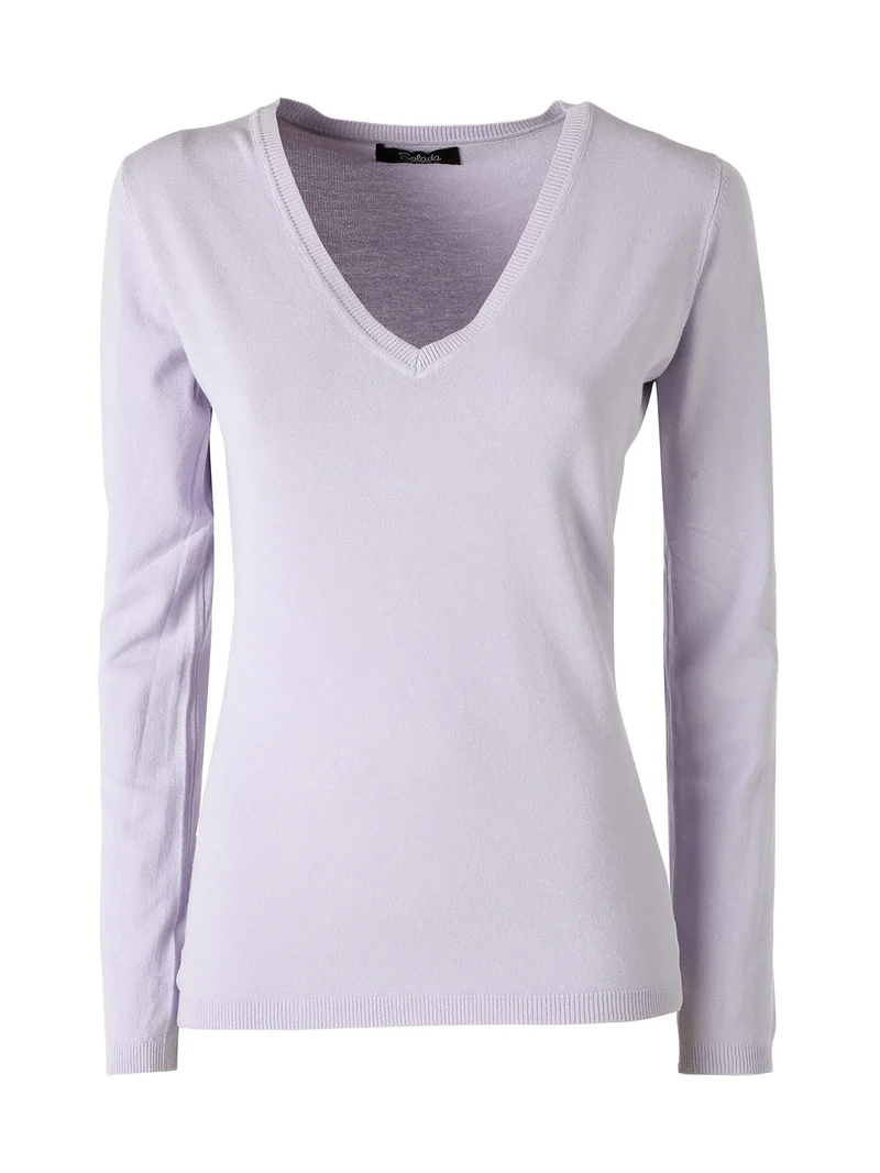Pullover donna in maglia scollo V - viola