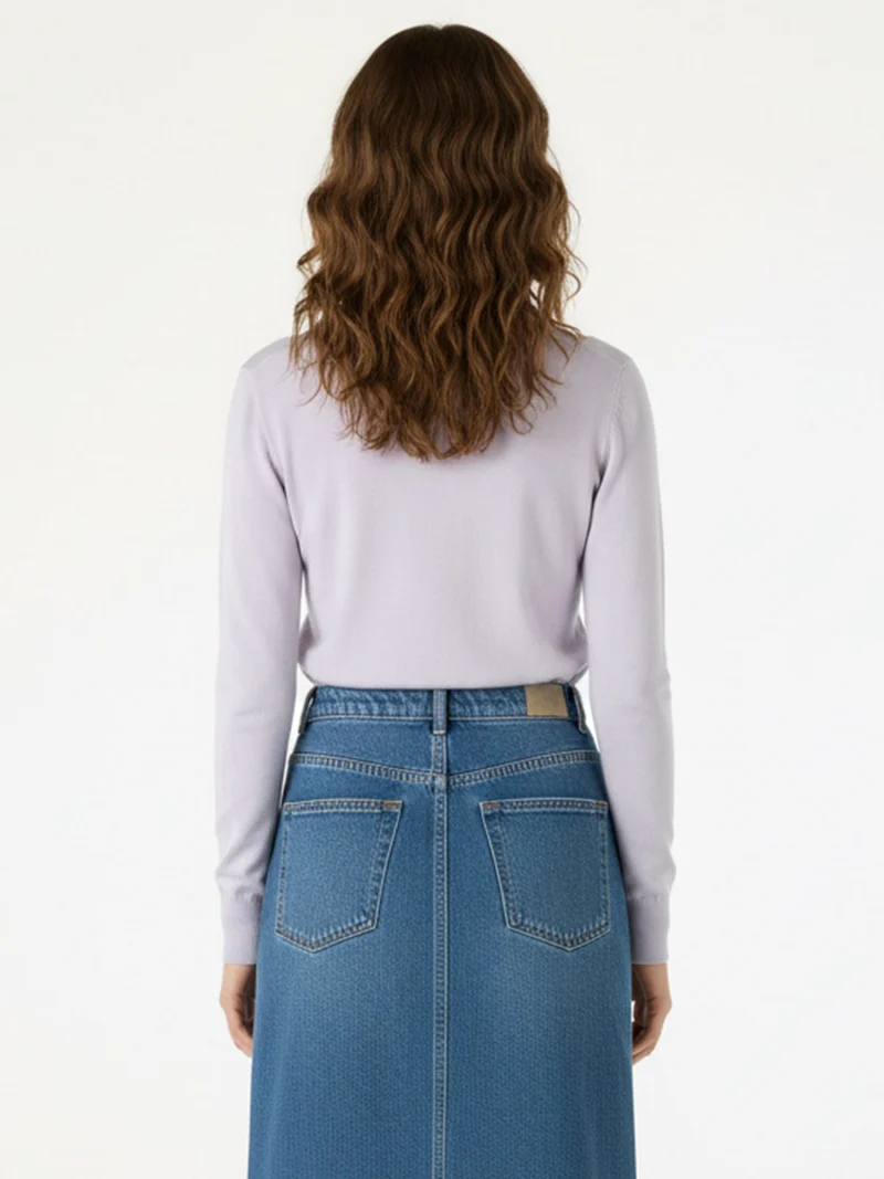 Pullover donna in maglia scollo V - viola