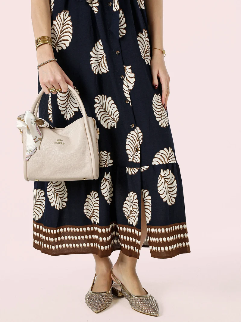 Borsa a mano mini tote con foulard - khaki